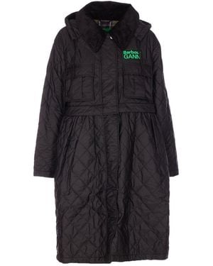 BARBOUR X GANNI Peplum Quilted Long Jacket - Black