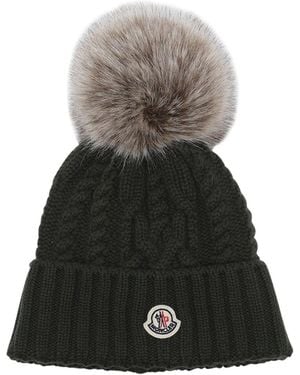 Moncler Logo Beanie With Pon Pon - Gray