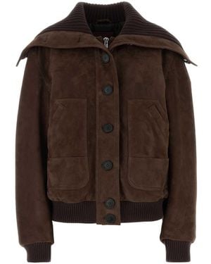 The Attico Suede Bomber Jacket - Brown