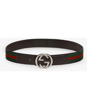 Gucci Web Fabric And Leather Belt - White