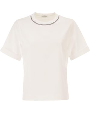 Brunello Cucinelli Cotton Jersey T-Shirt With Shiny Trims - White