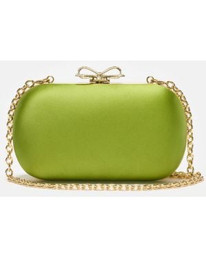 Self-Portrait Satin Clutch Bag - Green