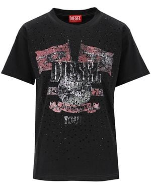 DIESEL T-Shirt With Concert Graphics And Crystals - Black