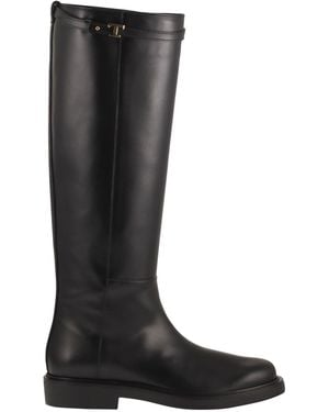 Tod's Calfskin Leather Knee-High Boots With T Detail - Black