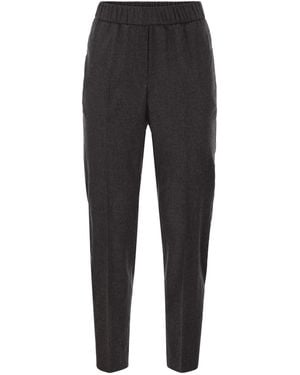 Peserico Virgin Wool And Cashmere Tapered Pants With Elasticated Waistband - Gray
