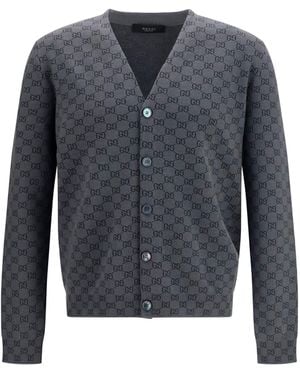 Gucci Cardigan Gg Print Silk-Wool - Blue