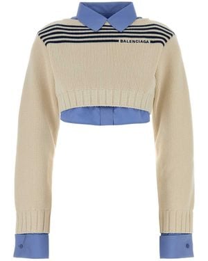 Balenciaga Ivory Cotton Sweater - Blue