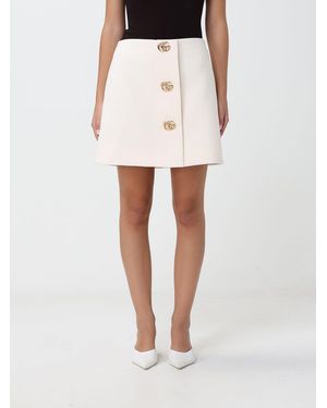 Gucci High-Waisted Wool Mini Pencil Skirt With Logo Buttons - White