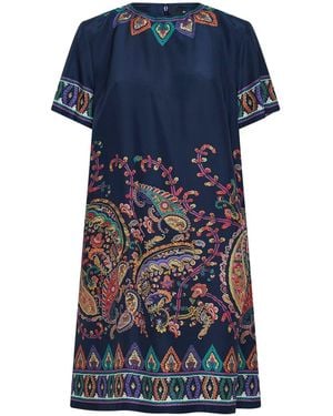 Etro Paisley-Print Habotai Silk Tunic Short Dress - Blue