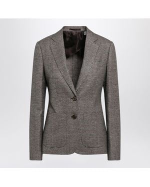 Burberry Prince Of Wales Wool-Blend Single-Breasted Jacket - Gray