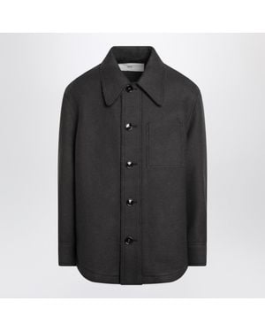 Ami Paris Anthracite Wool Shirt With Pockets - Black