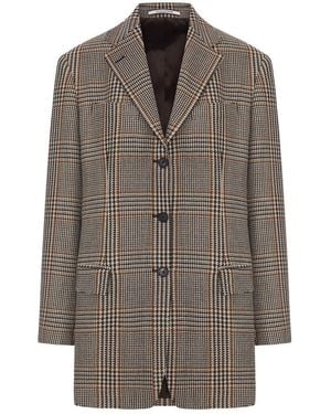 Tagliatore Checked Wool Blend Blazer Jacket With Three Buttons - Brown