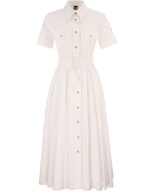 Fay Stretch Cotton Poplin Shirt Dress - White