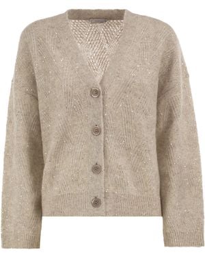 Peserico V-Neck Knitted Cardigan With Sequins - Natural