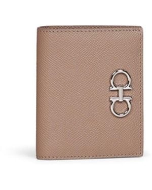Ferragamo Warm Taupe Gancini Compact Wallet - White