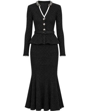 Self-Portrait Ribbed Knit Midi Dress With Lurex - Black