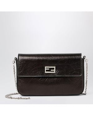 Fendi Compact Crackled Leather Wallet On Chain Tube - Black