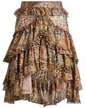 Etro Paisley-Printed Asymmetric Ruffled Skirt - Brown