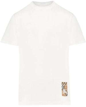 Burberry Cotton T-Shirt With Check Application - White