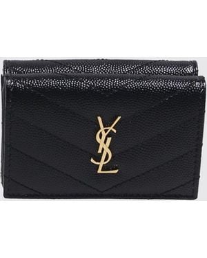 Saint Laurent Cassandre Calf Leather Wallet With Ysl Logo - Black