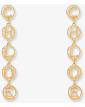 Chloé Brass Script Earrings - White