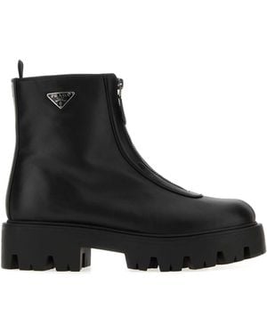 Prada Leather Ankle Boots - Black