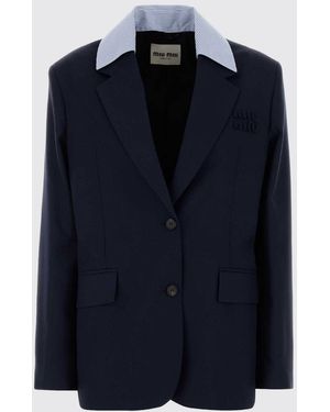 Miu Miu Single Breasted Virgin Wool Blazer - Blue