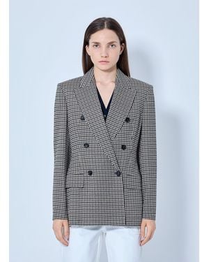 Max Mara Double-Breasted Houndstooth Blazer - Gray