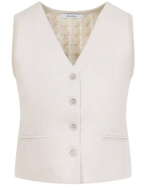 Max Mara Calibri Linen Knit Crop Gilet - White