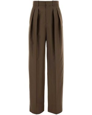 Saint Laurent Mud Wool Blend Wide-Leg Pant - Brown