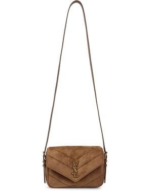 Saint Laurent Suede Lou Lou Shoulder Bag - Natural