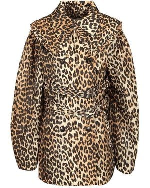 Ganni 'Leopard Duchesse Nylon Short' Trench Coat - Brown