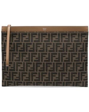 Fendi Jacquard Fabric Large Flat Ff Pouch - Gray
