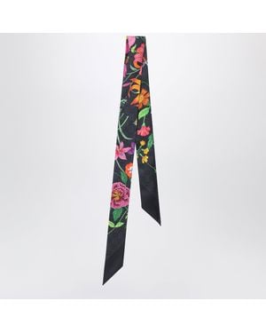 Gucci Silk Ribbon With Gg Flora Print - White