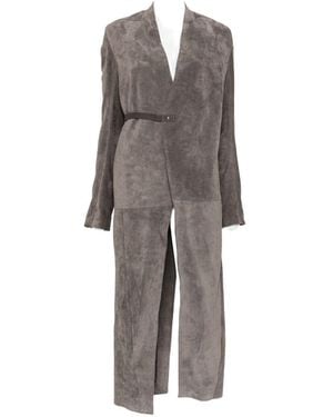 Rick Owens Leather Long Coat - Gray