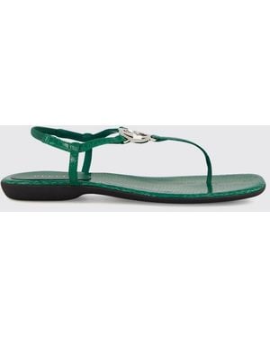 Gucci Python Print Leather Thong Sandals With Gg Monogram Detail - Green