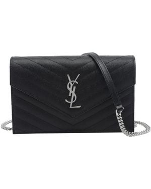 Saint Laurent Envelope Cassandre Chain Pochette - Black