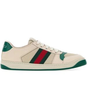 Gucci Ivory Mesh And Suede Screener Sneakers - White