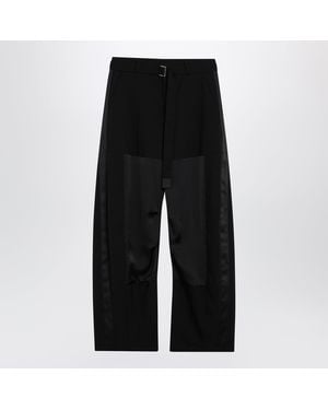 Sacai Wide-Leg Wool Pants With Panels And Belt - Black