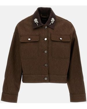 Simone Rocha Cropped Utility Pocket Workwear Jacket W/ Emb - Brown