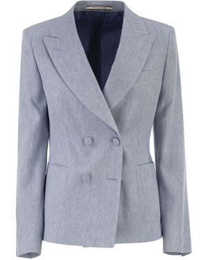 Tagliatore Double-Breasted Linen And Cotton Stretch Blazer - Blue
