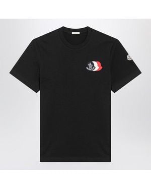Moncler T-Shirt With Embroidered Tricolor Logo - Black