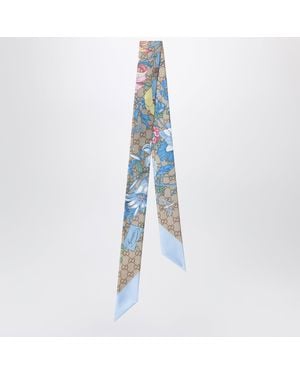 Gucci Printed Silk Ribbon With Flora Motif - Blue