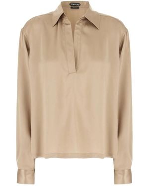 Tom Ford Peach-Feel Silk Satin Polo - Natural
