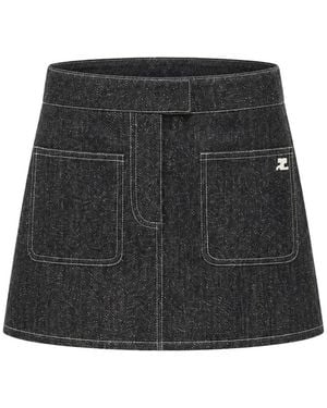 Courreges Two-Pocket Denim Tweed Miniskirt - Black