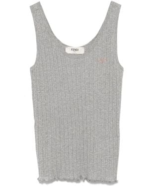 Tシャツ・カットソー FENDI RIBBED COTTON TANK TOP Fendi Logo Stamp Ribbed-Knit Tank Top in White | Lyst