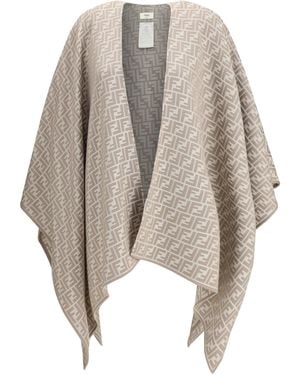Fendi Wool And Silk Poncho - Natural