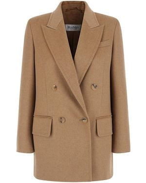 Max Mara 'Olimpia' Double-Breasted Jacket With Peak Revers - Natural