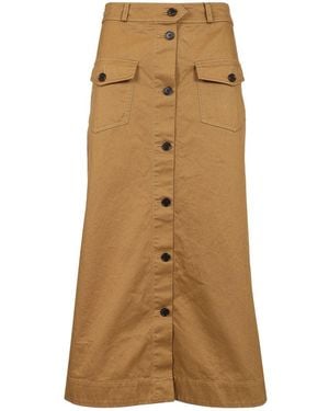 Saint Laurent Cotton Midi Skirt - Natural