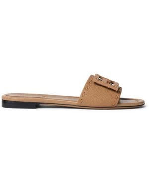 Fendi Light Leather Baguette Slide - White
